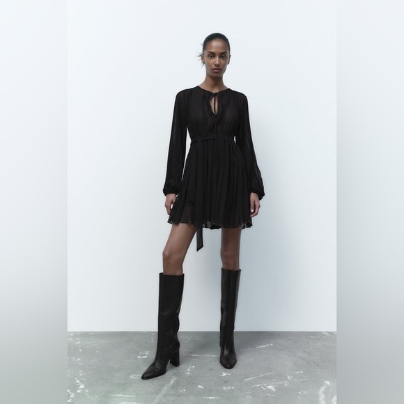 Zara Pleated Dress with Belt - Picture 1 of 5